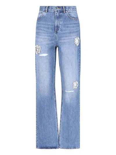 Area Embellished Distressed Straight Leg Jeans In Blue