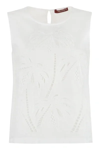 Max Mara Giostra Floral Macramé Top In White