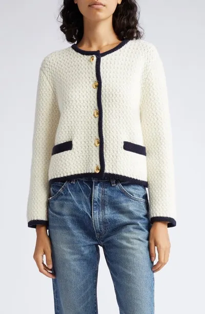 Nili Lotan Perah Contrast-trimmed Wool Jacket In Ivory Dark Navy