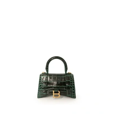 Balenciaga Xs Hourglass Croc Embossed Leather Bag In Forest Green