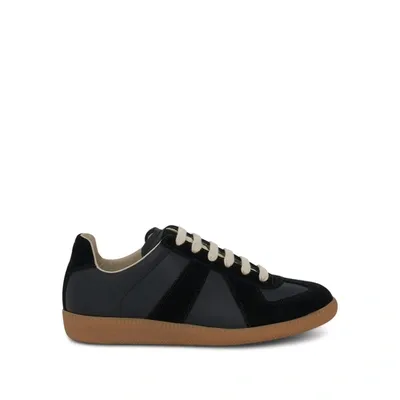 Maison Margiela Replica Leather Sneakers In Black