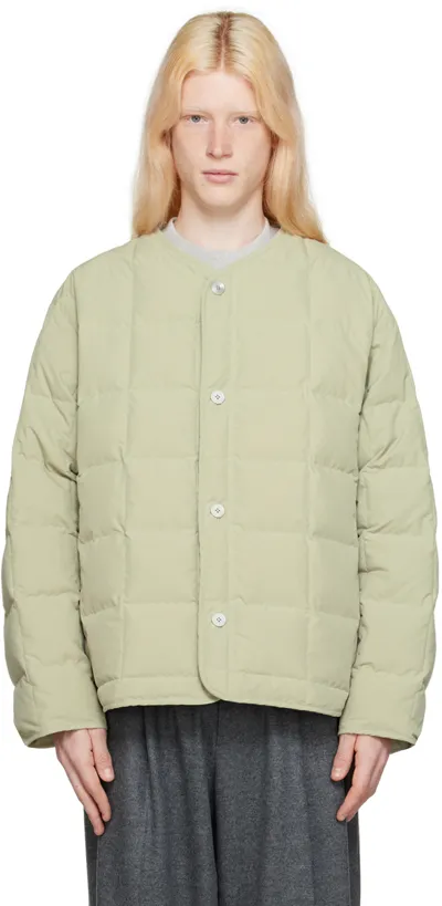 Jil Sander Green Collarless Down Jacket In 330 - Storm