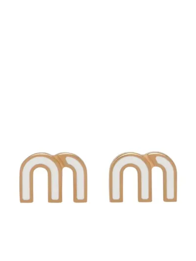 Miu Miu Enameled Metal Earrings In White