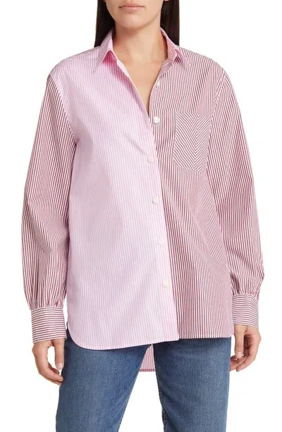 Rag & Bone Maxine Multi-stripe Button-front Shirt In Pink Multi