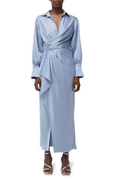 Simkhai Talita V-neck Draped Midi Shirt Dress In Blau