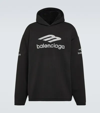 Balenciaga 3b Sports Icon Cotton Fleece Hoodie In Black