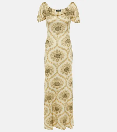 Etro Printed Puff-sleeve Gown In Gold