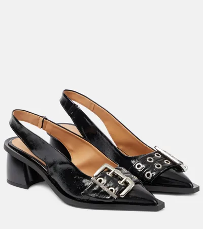 Ganni 50mm Eyelet-detail Slingback Pumps In Black