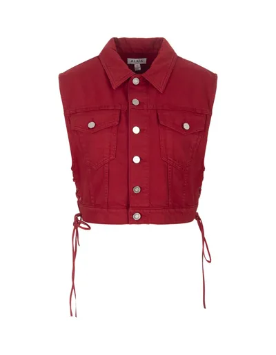 Alaïa Panelled Self-tie Denim Vest In Red