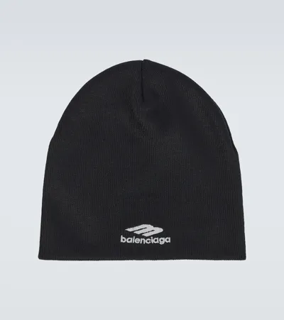 Balenciaga 3b Sports Icon Ribbed-knit Beanie In Black