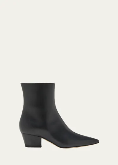 Manolo Blahnik Agnetapla Leather Zip Ankle Boots In Blck0015