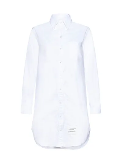 Thom Browne Crinkled Curved Hem Shirt Dress In White