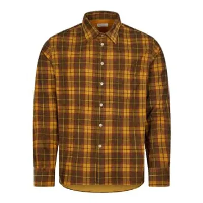 Universal Works Cord Check Shirt In Mustard