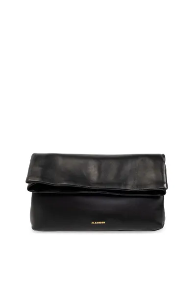 Jil Sander Logo Plaque Clutch Bag In Black