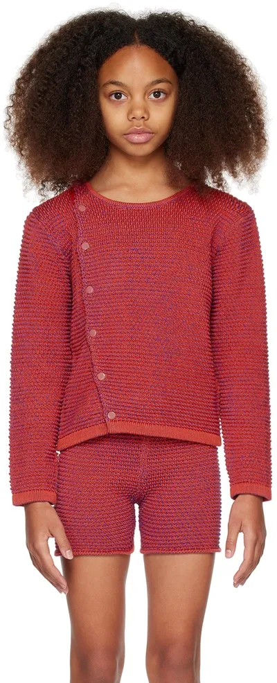 Eckhaus Latta Ssense Exclusive Kids Red Field Snap Cardigan In Red Blue