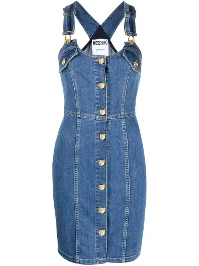 Moschino Denim Dungaree Dress In Blue