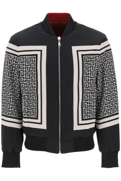 Balmain Monogram-print Reversible Bomber Jacket In Black