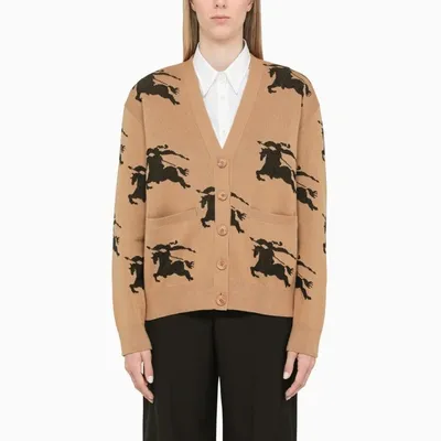 Burberry Ekd Jacquard V In Camel,black