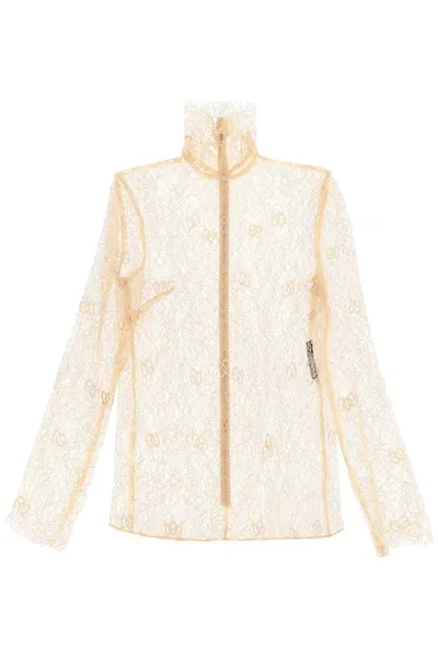 Dolce & Gabbana Lace High-neck Blouse In Cream