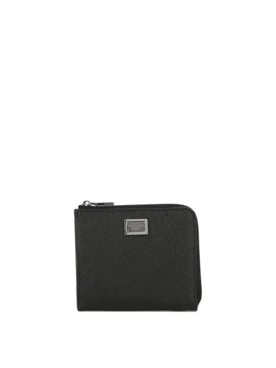 Dolce & Gabbana Logo Plaque Zip-around Wallet In Black