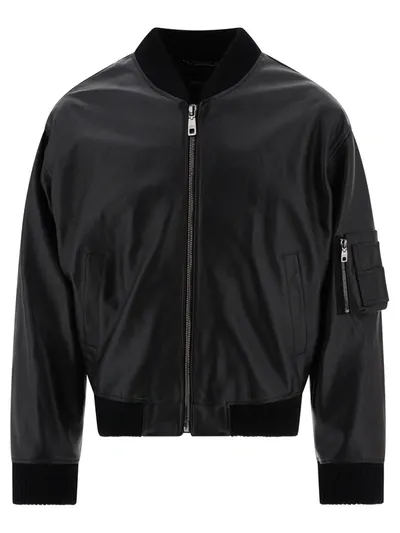 Dolce & Gabbana Bomber Leather Jacket In Black