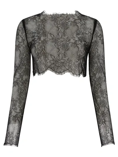 Dolce & Gabbana Long-sleeve Cropped Chantilly Lace Top In Black