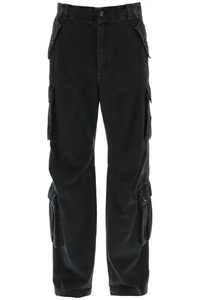 Dolce & Gabbana Cotton Cargo Pants With Logo Plaque In Multicolor