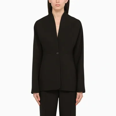 Ferragamo Wool Doubke Natte Blazer In Black