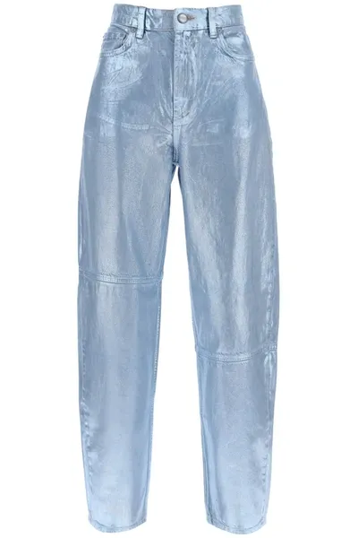 Ganni Tapered Foil Denim Cropped Jeans In Mixed Colours