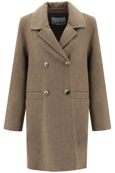 Ganni Deconstructed Midi Coat In Brown