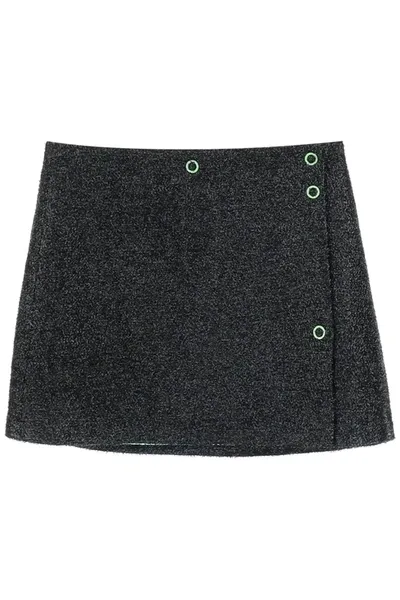 Ganni Button Detail Sparkle Mini Skirt In Black