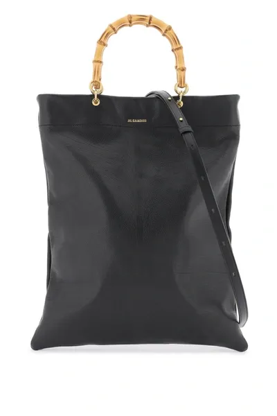 Jil Sander Logo Plaque Strapped Tote Bag In Black