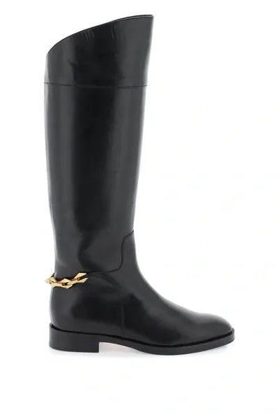 Jimmy Choo Nell Leather Chain Tall Riding Boots In Black