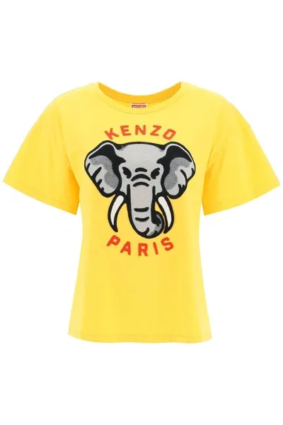 Kenzo Elephant-embroidered T-shirt In Golden Yellow