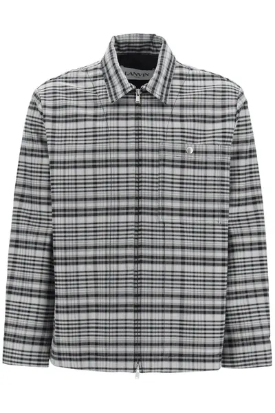 Lanvin Zip-up Checked Jacket In Grey