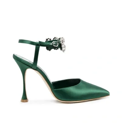 Manolo Blahnik Mabina 105 Silk Pumps In Green