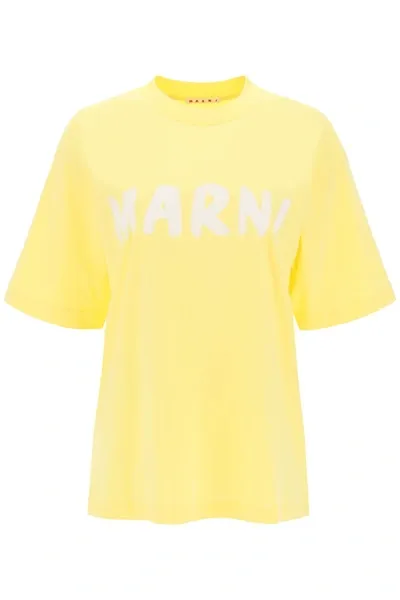 Marni Logo-print Cotton T-shirt In Lemon Yellow