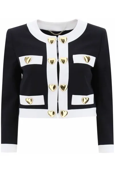 Moschino Heart Buttons Crepe Jacket In Black