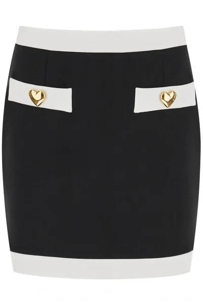 Moschino Heart Buttons Crepe Miniskirt In Black