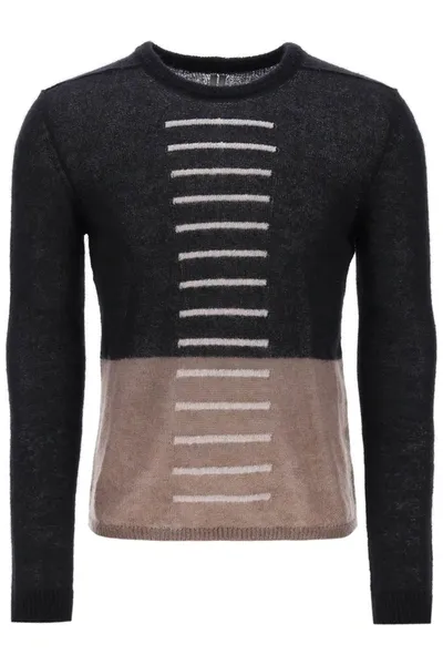 Rick Owens Colour-block Crew-neck Sweater In Mohair In Black,brown