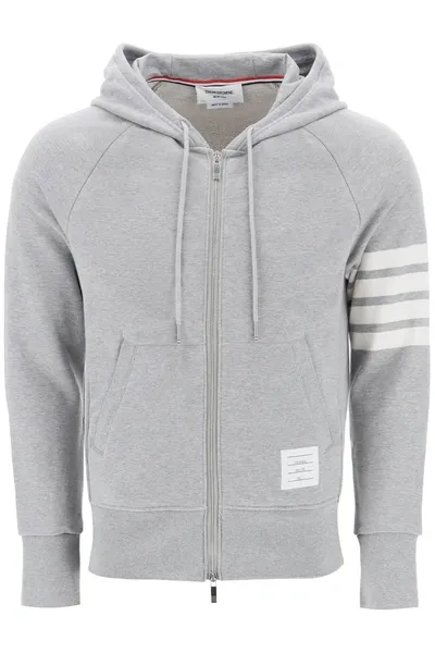 Thom Browne Grey Engineered 4-bar Zip-up Hoodie In Gray