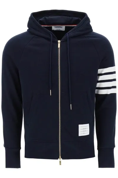 Thom Browne 4-bar Zip-up Hoodie In Blue