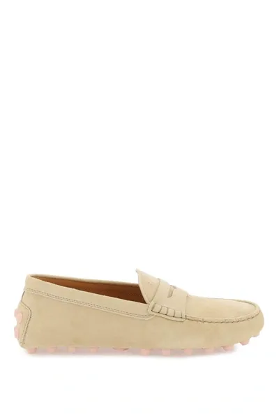 Tod's Gommino Bubble Suede Loafers In Cream