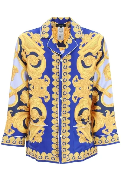 Versace Barocco Print Silk Shirt In Multicolor