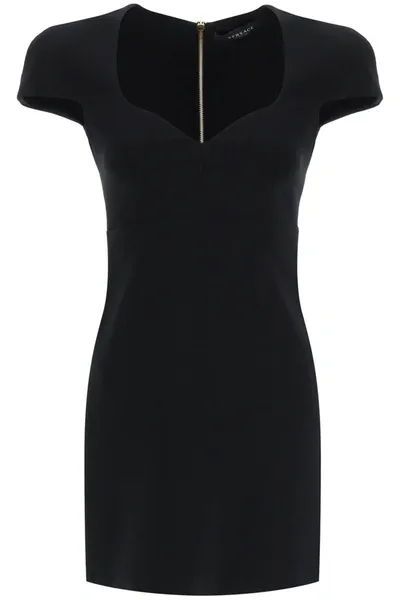 Versace Sweetheart Viscose Cady Mini Dress In Black