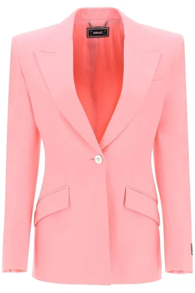 Versace Wool Allover Logo-print Jacket In Pink