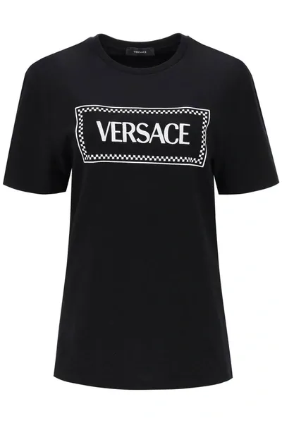 Versace Logo-embroidered Cotton T-shirt In Black