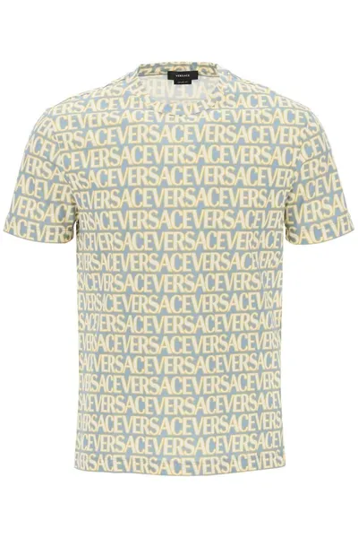 Versace Blue & Yellow Allover T-shirt In 5v510lightblue+ivory