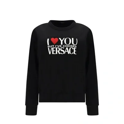 Versace Slogan-print Sweatshirt In Black