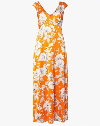 Erdem Floral Satin Midi-dress In Orange White